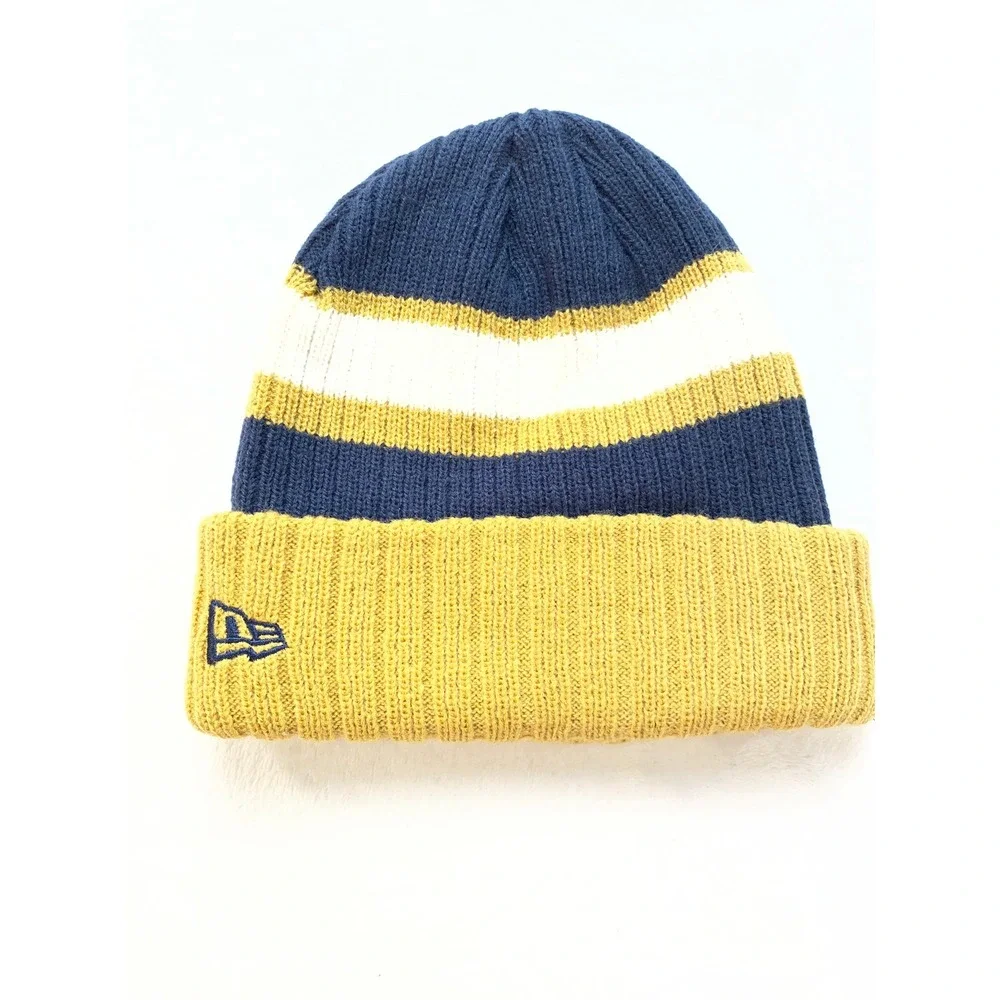 New Era Los Angeles Rams NFL Knit Beanie Hat Cuffed Striped Navy Gold‎ Mens OSFM